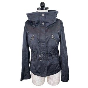Women's Black Belted Hooded Utility Jacket